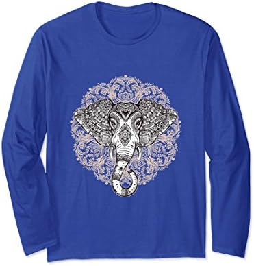 Unisex Ganesha L/S T-Shirt: Spiritual Mandala Elephant Deity Art Small Royal Blue