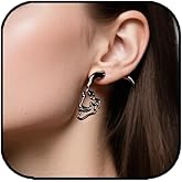 Gothic Skull Earrings for Women Punk Pirate Skull Profile Drop Dangle Earrings Vintage Gold Silver Skulls Skeleton Earring Halloween Party Costume Accessories