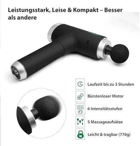 Muskel-Massagegerät kompakt LX-013 - Massagepistole, Tiefen Massage, Vibrationsmassagepistole, Verschiedene Geschwindigkeiten, 5 Massageköpfe, Fitnessstudio