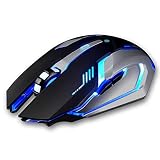LexonElec Wireless Ergonomic Mouse X7 2.4GHz Rechargeable Silent Optical Pro Gamer Gaming Mice with USB Receiver, 7 Colors LED Backlit, 3 Adjustable DPI (800/1200/1600), 6 Buttons for PC (Black)