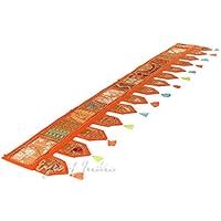 Eyes of India - 78" Orange Patchwork Window Door Toran Valance Tapestry Boho Indian Bohemian