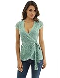 PattyBoutik Women Floral Lace Wrap Blouse (Turquoise Small)