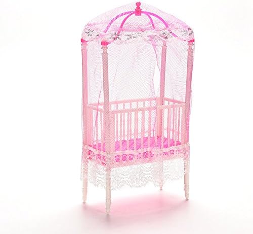 Dengguoli 1 Pc Fashion Baby Doll Bed and Crib Bedroom Accessories with Mosquito Net for Mini Doll Girls