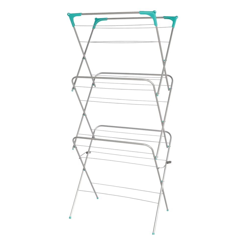 Ram® 3 Tier Deluxe Airer Foldable Heavy Duty Clothes Airer With 4 CORNER HOOKS And Sock Dryer 14M Airing Capacity