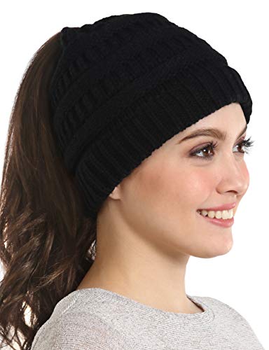 Brook + Bay Cable Knit Multicolored Beanie - Stay Warm & Stylish - Thick, Soft & Chunky Beanie Hats for Women & Men - Serious Beanies for Serious Style (Pony Black)