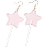 Cute Funny Cartoon Resin Star Love Shaped Lollipop Drop Earring Handmade Candy Color Simulation Food Dangle Earrings for Women Party Gifts Jewelry
