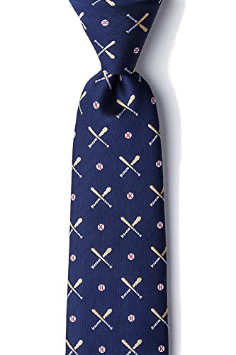 Men's 100% Silk Batter Up Baseball Bats & Balls Sports Necktie Tie (Navy Blue)