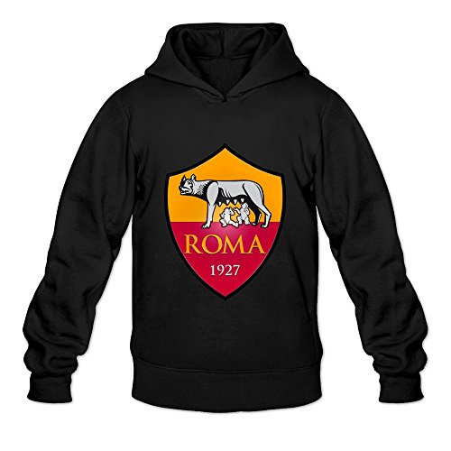 Men's AS Roma Long Sleeve Hoodies Sweatshirt Black Size S Customized By Rahk