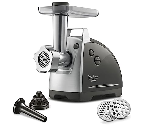 Moulinex ME6868 Meat Mincer Fleischwolf | 2200 Watt | 4 Zubehoerteile inbegriffen | sicheres Reverse-System | schwarz/silber