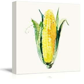 Square Canvas Wall Art - Corn Watercolor | Fruits Watercolor Art and Illustrations - Giclee Print Gallery Wrap Modern Home Art Ready to Hang - 12x12 inches