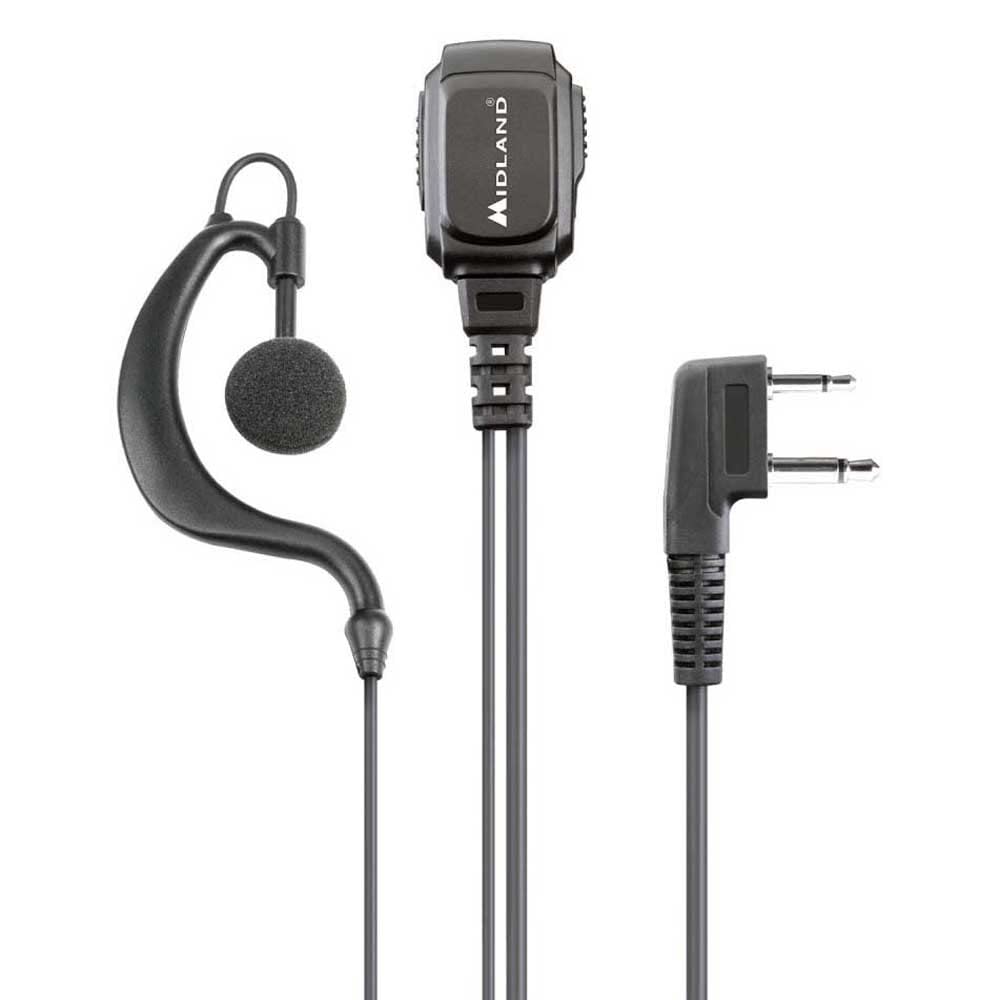 Midland - MA21-L PRO Mono Headset Microphone for Airsoft, Outdoor, Security Guard Accessories, Coiled Cable, VOX/PTT Switch, 2-Pin L Connector, Compatible with G7, G9, XT, XT PRO Series Walkie Talkies