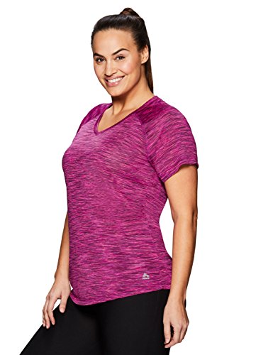 RBX Active Women's Plus Size Printed Short Sleeve Workout V-Neck Magenta 3X