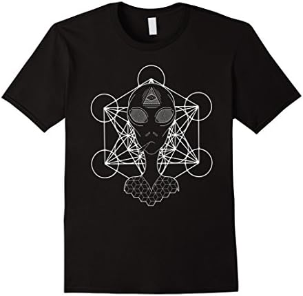 Mens Psychedelic Sacred Geometry Alien T-shirt 2XL Black