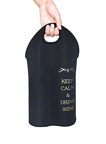 Wine Carrier Tote Bag- Durable Neoprene Wine/water Bottle Tote, Black - Great Gift That Keeps Wine Bottle Insulated on the Go (2-bottle) - Thumbnail 2