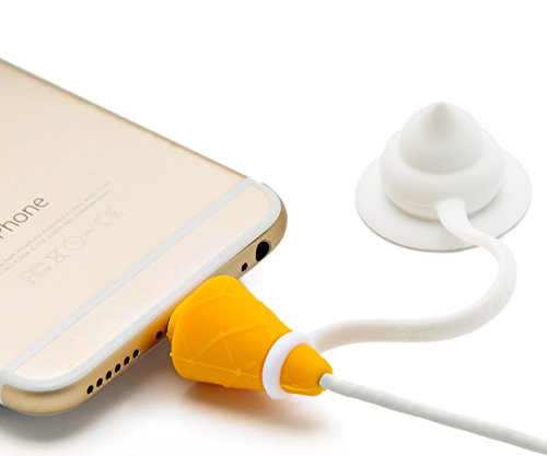 SmartFun Design Two-in-One Ice Cream Cable Protector for Apple IPhone 5, 5s, 5SE, 6, 6s, 7, 7 Plus Original Lightning to USB Cable &amp; IPhone Stand Holder (Vanilla)