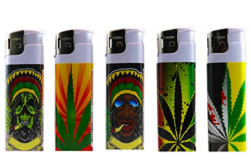 Rasta Cigarette Neon Electronic Disposable Lighters, Wholesale Pack Lot Assorted Lighter (50)