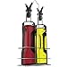 Vremi 17 oz Olive Oil and Vinegar Dispenser Set - Clear Glass Cruet Bottles for Cooking with No Drip Double Pourer Spout Stoppers and Stainless Steel Holder Stand - Kitchen Dispensing Cruets - Black