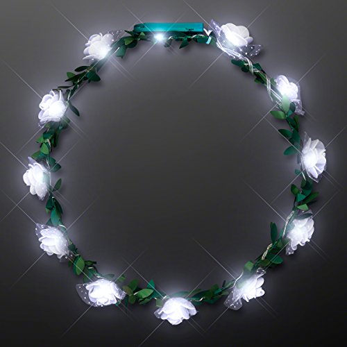 White Rosebud LED Flower Halo Crown with Still Lighting