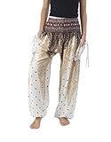Lannaclothesdesign Women's Smocked Waist Peacock Print Harem Pants Hippie Bohemian Style