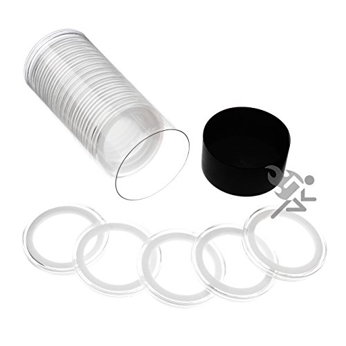 Black Lid Capsule Tube & 20 Air-Tite 38mm White Ring Coin Holders for 1oz Silver Dollars