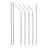Leadtry Stainless Steel Drinking Straws Set of 2 Straight and 4pcs Bending Free Cleaning Brush Included Fits For 20 oz & 30 oz Tumbler Rambler Cup Yeti, RTIC, SIC, Ozark Trail (4+2+1)