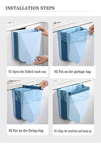 YAJONUE Hanging Kitchen Trash Can Bathroom Folding Garbage Bin Small Wall Mounted Portable Collapsible Waste Bin for Office Car Bedroom, Plastic, Green, 2.6 Gallon