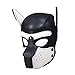 Zhengya Full Face Mask Dog Puppy Hood Leather Helmet Removable Mouth Cosplay Costume Party Props（M,Black&White