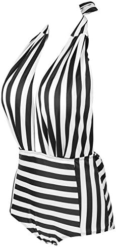 Ecourban Women's One Piece Backless Retro Swimsuit High Waisted Bathing Suits Swimwear