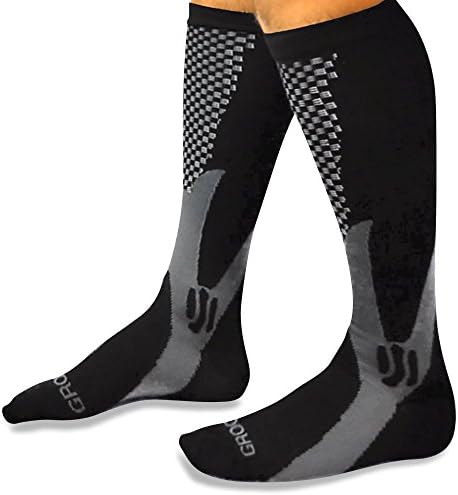 Compression Socks for Men and Women 15 - 20 mmhg Knee High Black By Groove Socks