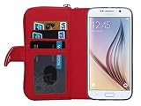 Dreams Mall(TM)New Arrival 2 in 1 Premium PU Leather Wallet Purse Case Protection for Samsung Galaxy S6 with Stand Flip Cover and Strap-Red
