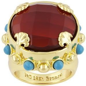 Monika Friend® 18k Yellow Gold Ring Over Carnelian &amp; Turquoise Accents, Size 9
