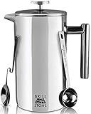 Indestructible French Press Coffee & Tea Maker Complete Bundle (1L - 8 Cups): 3 Items-French Press, Serving Scoop, Dessert Spoon & 4 Ultra-Fine Filter Screens-Double-Wall Stainless Steel-Top Rated