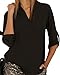 Face N Face Women's Summer V Neck Solid Loose Casual Cuffed Long Sleeve Blouses X-Large Black