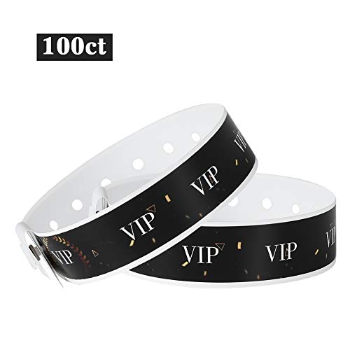 Ouchan Plastic Black VIP Wristbands - 100 Pack Vinyl Wristbands for Events Party Event Wristbands