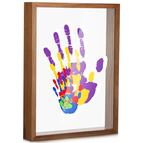 Suzile DIY Handprint Kit for New Parents - Mother's Day Father's Day Gifts,Baby Handprint Frame with 5 Acrylic Boards & 6 Colors Paint,Family Keepsake Craft for First-time Moms Dads(Walnut Color)