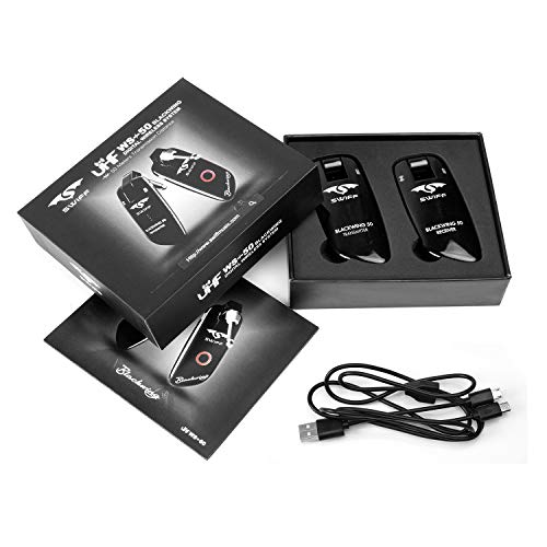 Swiff New UHF Blackwing Design Rechargeable Guitar Wireless Transmitter Receiver System - Max. 50M Transmission Range for Electric,Bass & Guitar (Black)