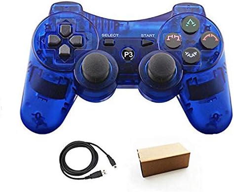 Amazon Pueleo Ps3用 ワイヤレス デュアルショック3 ワイヤレスコントローラー互換 日本語説明書 Usb ケーブル付属 1透明ブルー コントローラー ハンドル ジョイスティック