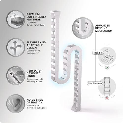 Under desk cable management raceway – Perfect for sit stand desk cable management – Flexible cable snake -Vertebrae cable management (White)