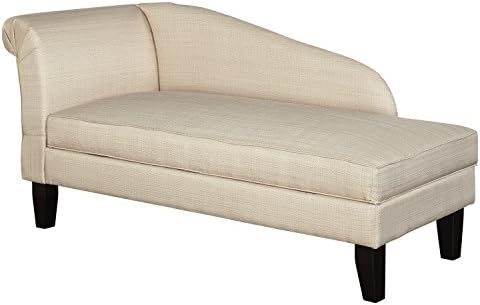 ModHaus Living Modern Soft Cotton Fabric Upholstered Low Back Storage Chaise Lounge with Wood Legs - Includes Pen (Beige)