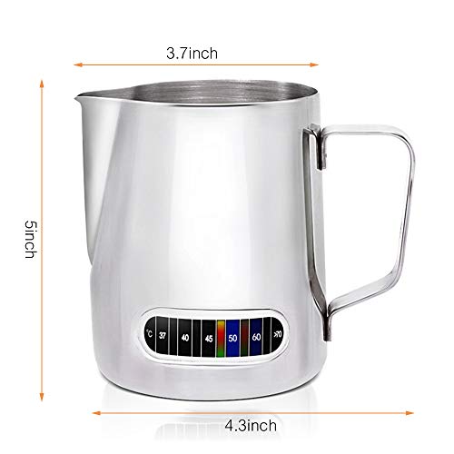 Milk Frothing Pitcher Stainless Steel Espresso Steaming Pitcher 20 oz with Thermometer Coffee Milk Frothing Cup, Perfect for Espresso Machines, Milk Frothers, Latte Art