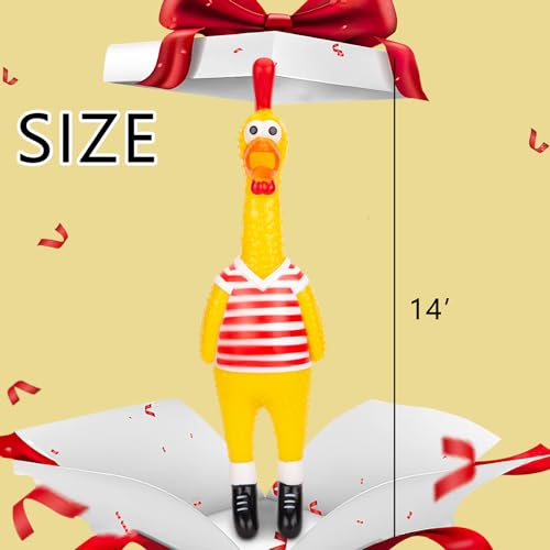 MCPINKY Rubber Chicken Dog Toy, Squeaky Chicken Screaming Chicken Red & White Stripes Prank Novelty Toy for Prank Noise Maker Dog Toy