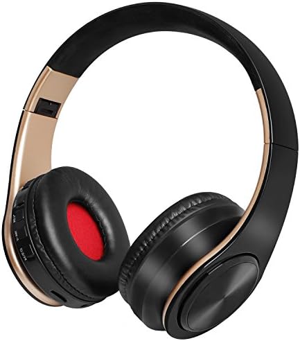 Wireless Headset, Ucio HD Stereo Wireless Bluetooth Headphones with Memory-Protein Earmuffs, Lightweight &amp; Foldable Wired/Wireless Bluetooth Headphone for Cell Phone/TV/PC(Black-Gold)