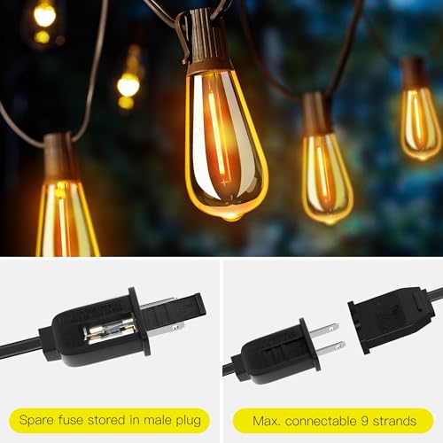 OHLUX Outdoor String Lights,180FT Shatterproof Patio Lights with 94 Dimmable ST38 LED Vintage Edison Bulb,Weatherproof 2200K Connectable Outside Hanging Lights for Deck Porch Cafe Garden Yard