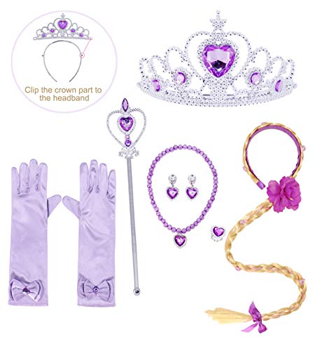 Cotrio Rapunzel Costume Dress Girls Princess Dresses Halloween Outfits Accessories Size 3T(2-3 Years, Purple, 100, Wig Gloves Tiara Scepter Necklace Ring Earrings)