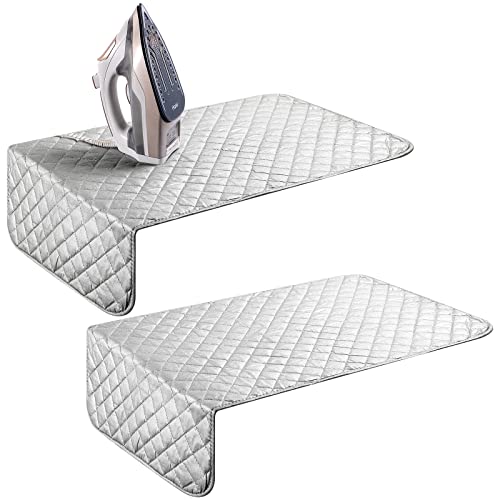 Oudain 2 Pieces Magnetic Ironing Mat Heat Resistant Ironing Blanket Portable Travel Folding Ironing Pad Iron Board Alternative Cover for Washer Dryer Table Top Laundry Clothes, 33 x 19, Grey