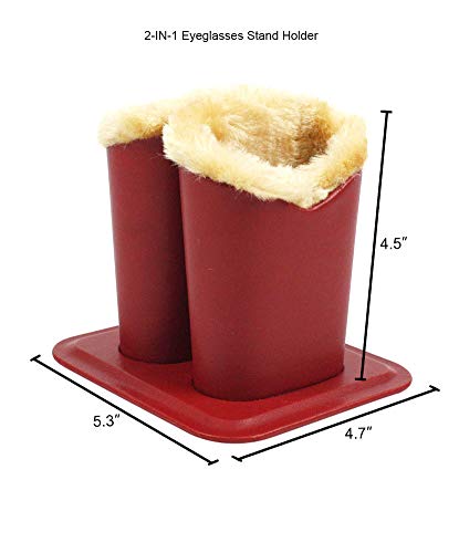 JAVOedge [2 in 1] Double Soft Plush Lining Eyeglass Stands holder Case For Desks Or Nightstands, Brown - Thumbnail 2