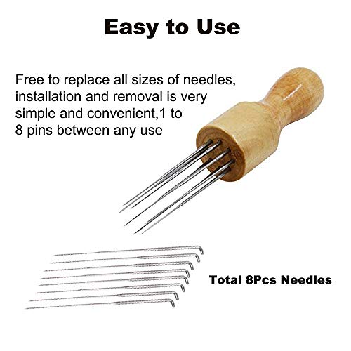 Felting Needle with Eight Needles Tool DIY 8 Felting Needles Tool Craft Wool Felt Stitch Punch Tool with Solid Wood Handle Felting