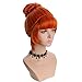 yuehong Short Orange Bun Women Wig Bangs Updo Anime Cosplay Costume Hair Heat Resistant Synthetic Fibers Durable Breathable Wig