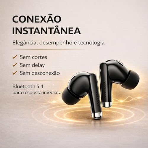 Fone de Ouvido Bluetooth 5.4 TWS Preto Sem Fio com Microfone, Controle Touch, Estojo Carregador USB-C, Até 16h com Estojo, Encaixe Intra-Auricular com Redução de Ruído, Android e iPhone