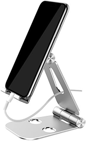 Cell Phone Stand, ELEWIUM Foldable Alloy Mount Holder With Adjustable Angles &amp; Nonslip Anti-Scratch Silicone Pads – For iPhone Samsung &amp; All Smartphones Tablets iPads &amp; Gaming Consoles (silver)